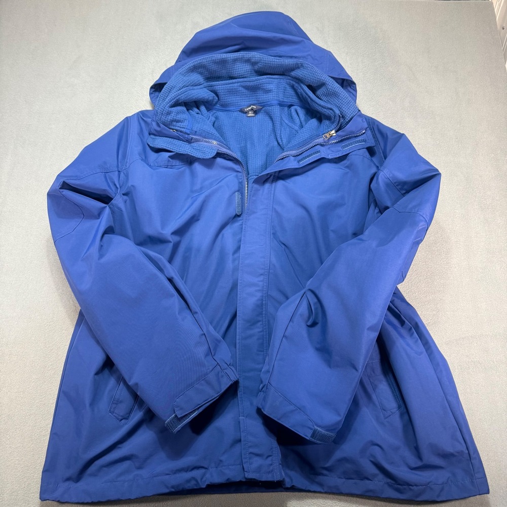 Lands End Jacket Mens XXL Tall Blue 3-in-1 Removable Fleece Liner Hooded Parka